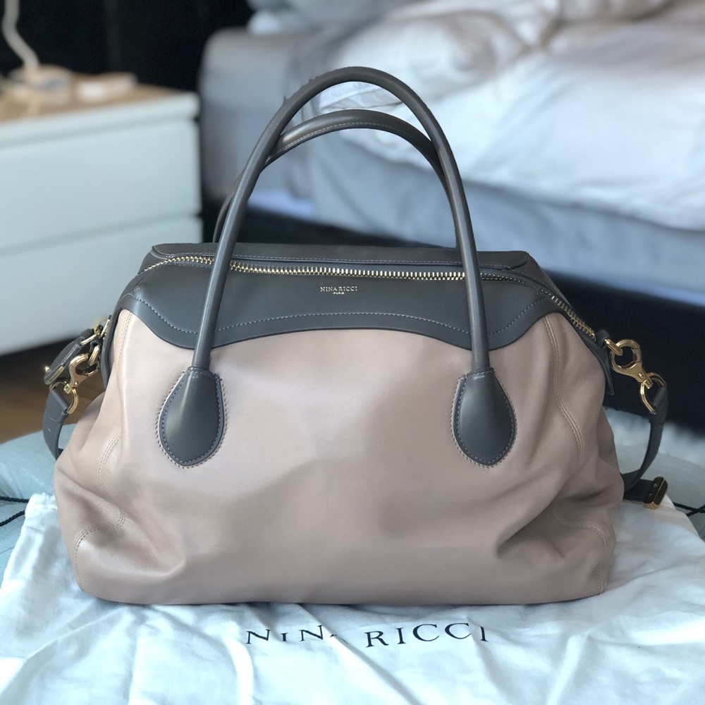 Nina Ricci Bowling Bag Grey and Beige